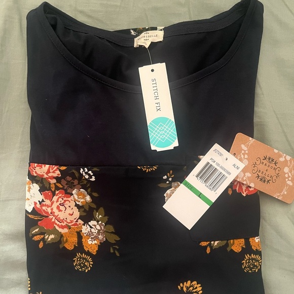 Orange and Navy Blue Sleeveless Boxy T-Shirt - Picture 4 of 4